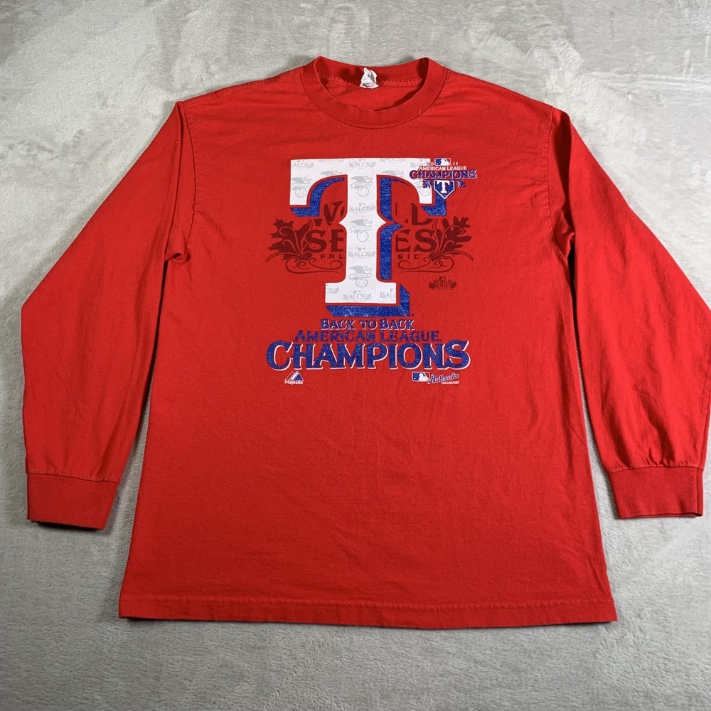 Texas Rangers Shirt Long Sleeve Mens Large MLB Baseball 2010 2011 AL Champions